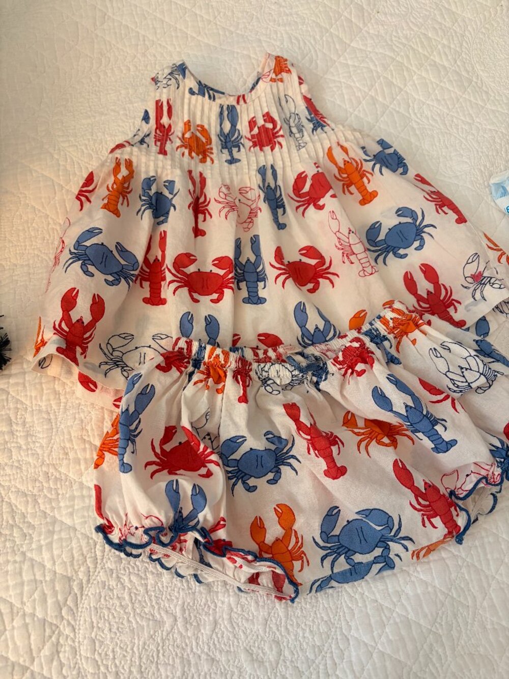 Pink Chicken Lobster & Crab Print Bloomer Shorts, Size 18/24M